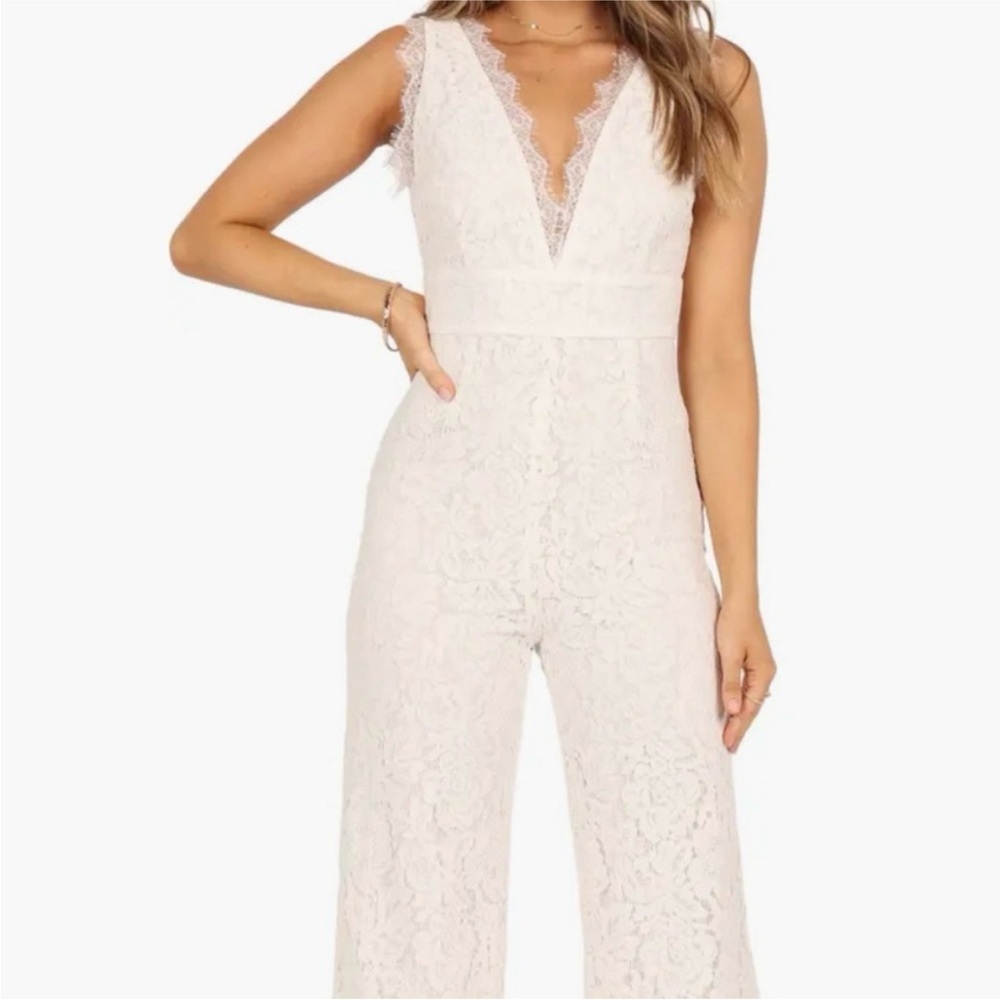 HARLYN Bridal White Lace Sleeveless Jumpsuit with full length pant size Medium - Picture 10 of 11